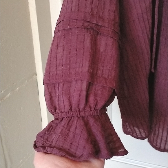 EUC Torrid Size 2X Burgundy Stripe Gauze Lace Up Peasant Top - Picture 12 of 15